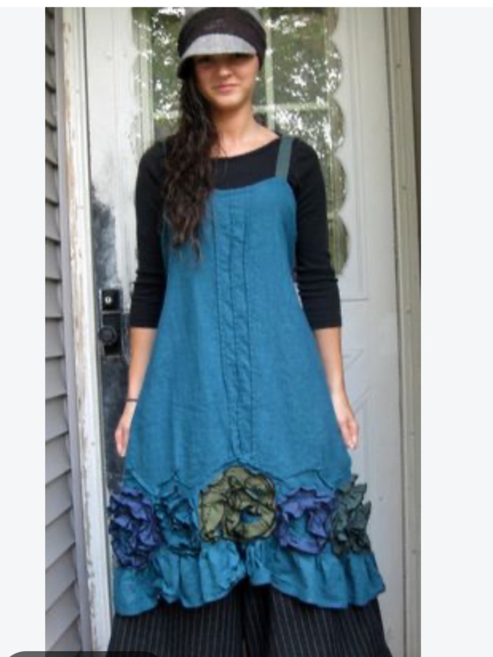 Sarah Clemens Teal Floral Hem A-Line dress -